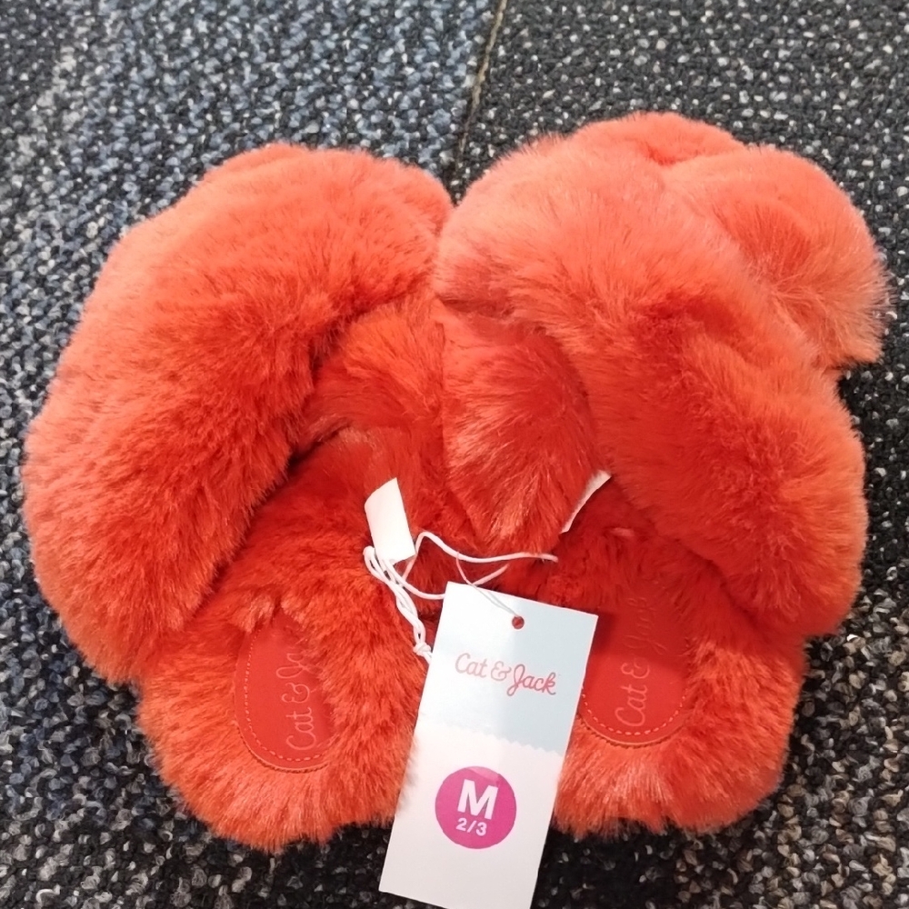 Cat & Jack Orange Plush Slippers